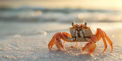 crab on the sand on the shore photo