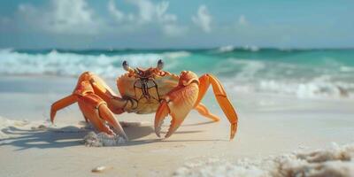 crab on the sand on the shore photo