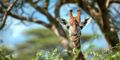 giraffe in the savannah photo