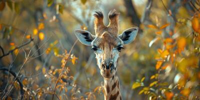 giraffe in the savannah photo