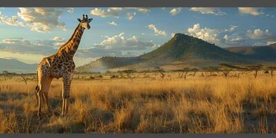 giraffe in the savannah photo