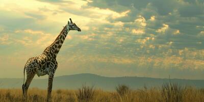 giraffe in the savannah photo