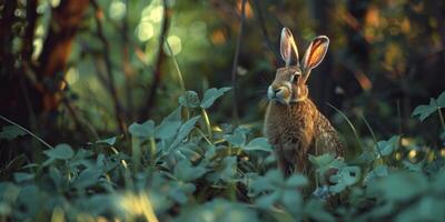 wild hare in the forest photo