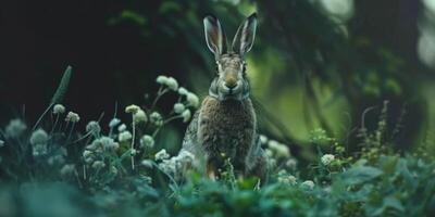 wild hare in the forest photo