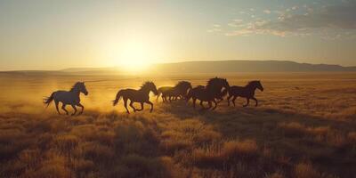 caballos Galopando a través de el estepa fauna silvestre foto