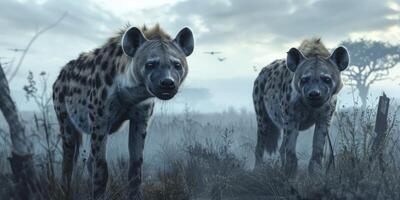 pack of hyenas in the wild photo