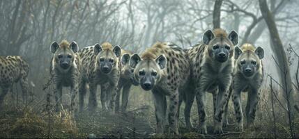 pack of hyenas in the wild photo