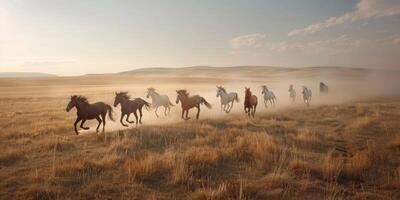 horses galloping across the steppe wildlife photo