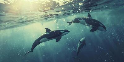 killer whales in the ocean photo