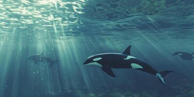 killer whales in the ocean photo