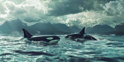 killer whales in the ocean photo