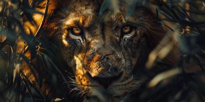 Lion on blurred background wild nature photo