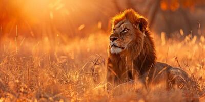 Lion on blurred background wild nature photo