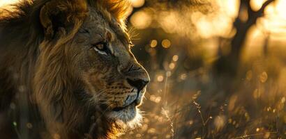 Lion on blurred background wild nature photo