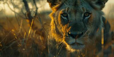 Lion on blurred background wild nature photo