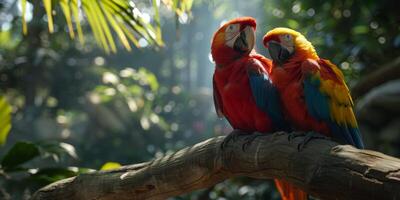 colorful parrots on a branch wildlife photo