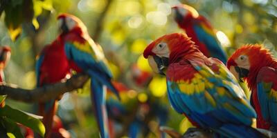 colorful parrots on a branch wildlife photo