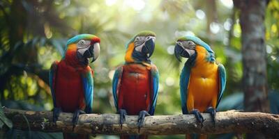 colorful parrots on a branch wildlife photo