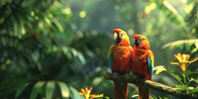 colorful parrots on a branch wildlife photo