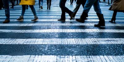 pedestrians on a zebra crossing crossing the street photo