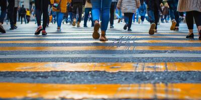 pedestrians on a zebra crossing crossing the street photo