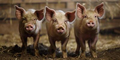 pigs in a pigsty on a farm photo