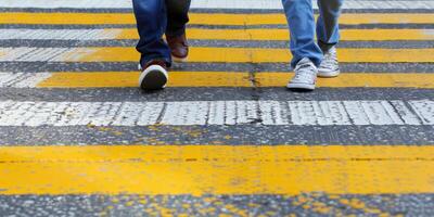 pedestrians on a zebra crossing crossing the street photo