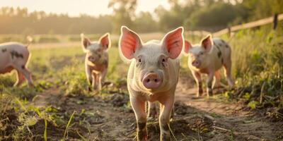 pigs in a pigsty on a farm photo