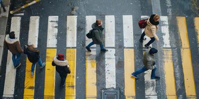 pedestrians on a zebra crossing crossing the street photo