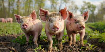 pigs in a pigsty on a farm photo