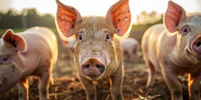 pigs in a pigsty on a farm photo