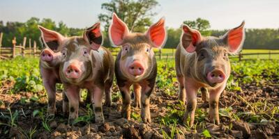 pigs in a pigsty on a farm photo