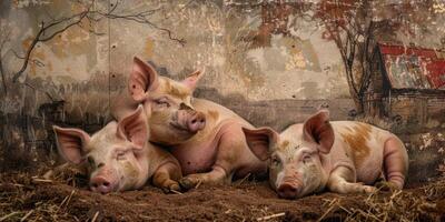 pigs in a pigsty on a farm photo
