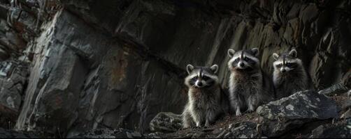 raccoons on blurred background wildlife photo