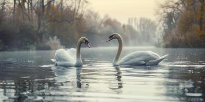 cisnes en el lago fauna silvestre foto