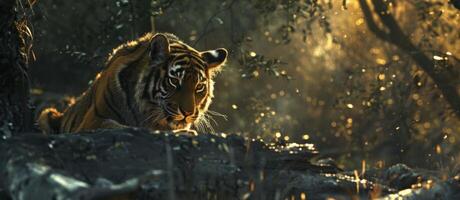 Tigre en borroso antecedentes fauna silvestre foto