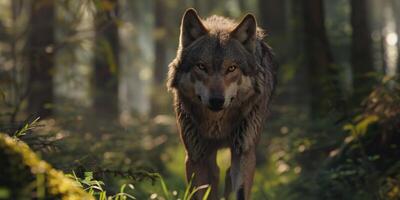 lobo en el bosque en el salvaje foto
