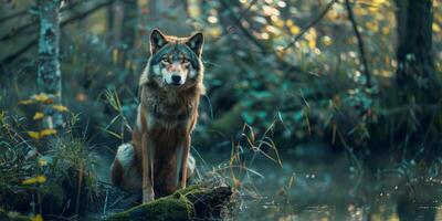 Wolf in the forest in the wild photo