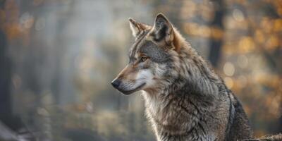 Wolf in the forest in the wild photo