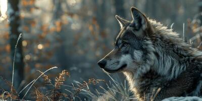 Wolf in the forest in the wild photo