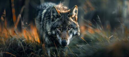 Wolf in the forest in the wild photo