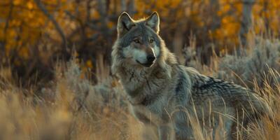 Wolf in the forest in the wild photo