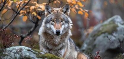 Wolf in the forest in the wild photo