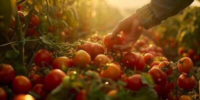 Farmer picking tomatoes photo
