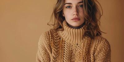 young woman in a beautiful knitted sweater fashion photo