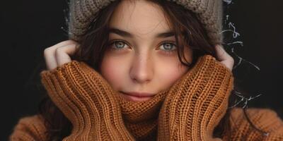 young woman in a beautiful knitted sweater fashion photo