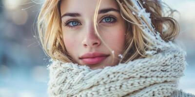 young woman in a beautiful knitted sweater fashion photo