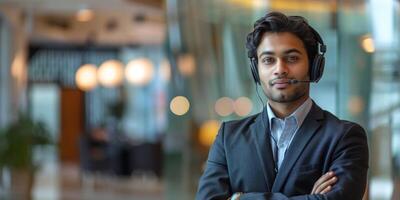 young indian man working in a call center photo