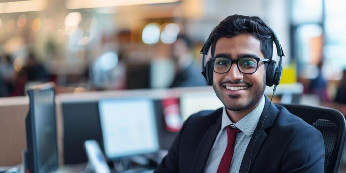 young indian man working in a call center photo