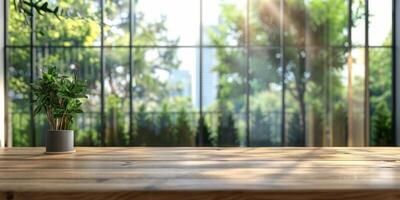 wooden podium on blurred background photo